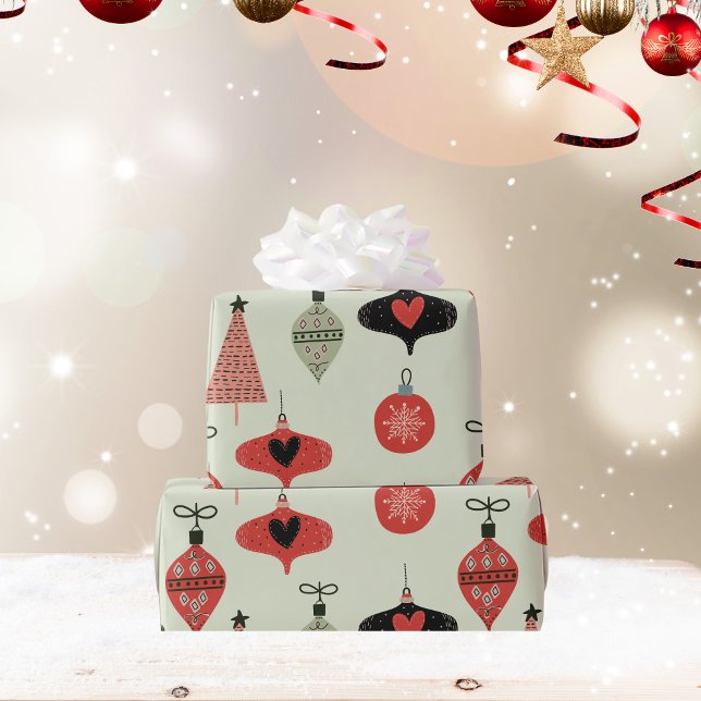 Retro Ornaments Holiday Green Wrapping Paper (Retro Ornaments Holiday Green Wrapping Paper)