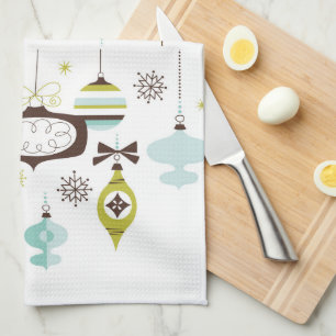 Retro Ornaments,  Mid Century kitchen Tea Towel