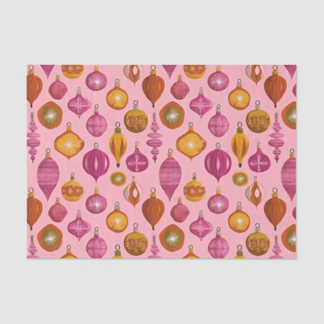 Retro Ornaments on Pink Christmas Tissue Paper (Front)