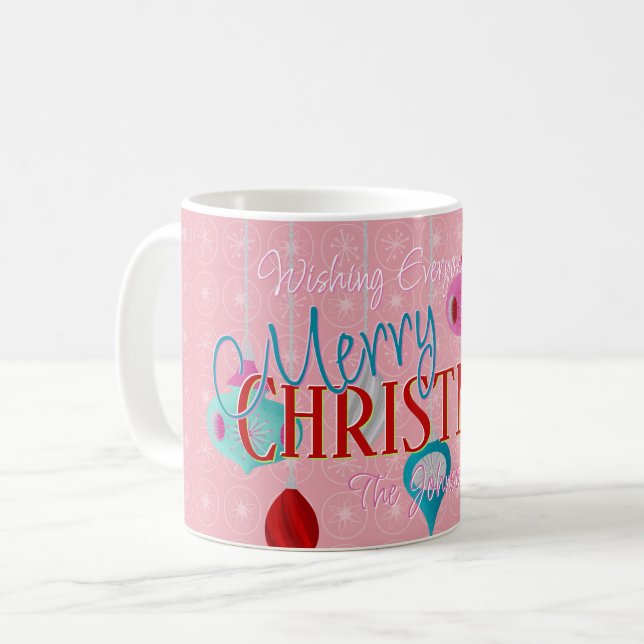 Retro Ornaments Pink Christmas Doormat Coffee Mug (Front Left)