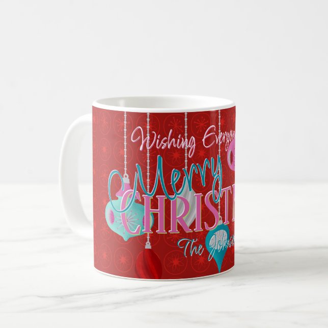 Retro Ornaments Red Christmas Coffee Mug (Front Left)
