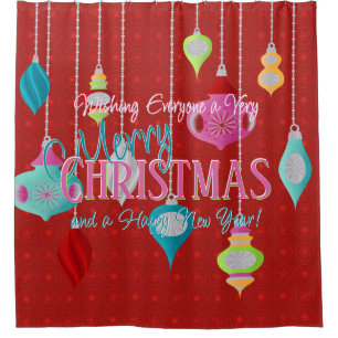 Retro Ornaments Red Christmas Shower Curtain