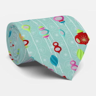 Retro Ornaments Teal Christmas Tie