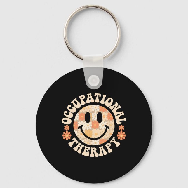 Retro Ot Floral Occupational Therapy Squad Therapi Key Ring (Front)