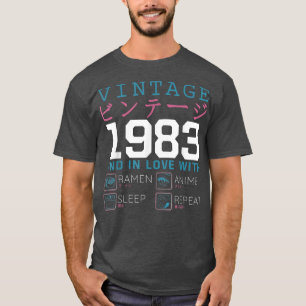 Retro Otaku Kanji Vintage 1983 Birthday Ramen Anim T-Shirt