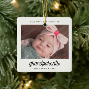 Retro Our First Christmas as grandparents Photo Ceramic Ornament