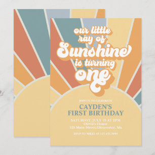 Retro Our Little Sunshine Boy First Birthday Invitation