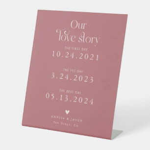 Retro Our Love Story Pink Wedding Timeline Pedestal Sign