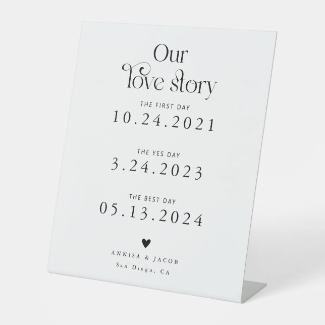 Retro Our Love Story White Wedding Timeline Pedestal Sign (Front)