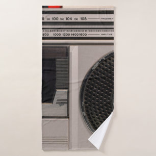 Retro outdated portable stereo radio cassette reco bath towel