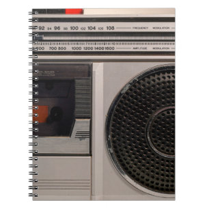Retro outdated portable stereo radio cassette reco notebook
