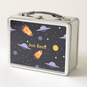 Retro Outer Space Monogrammed Metal Lunch Box