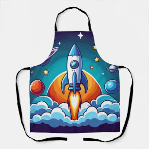 Retro, outer space rocket apron