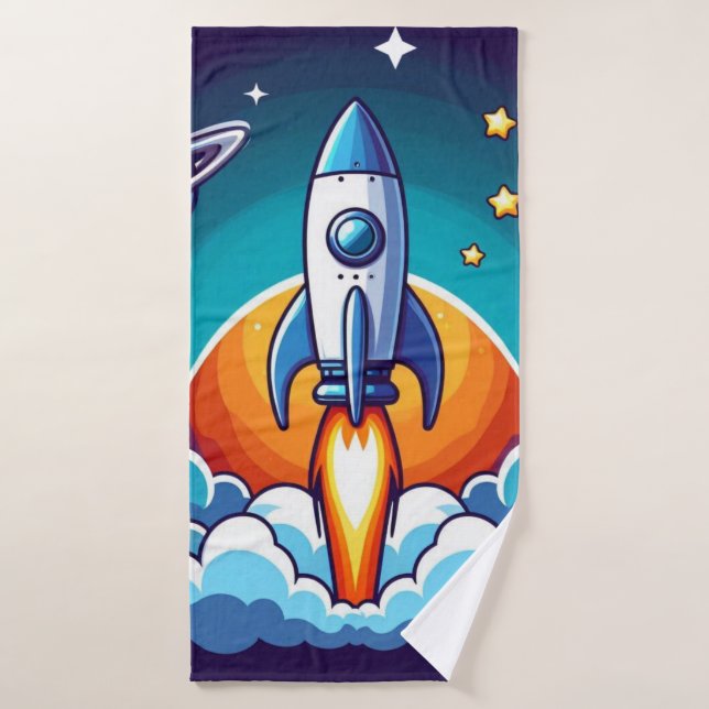 Retro, outer space rocket bath towel (Bath Towel)