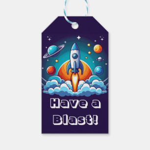 Retro, outer space rocket gift tags