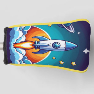 Retro, outer space rocket golf head cover