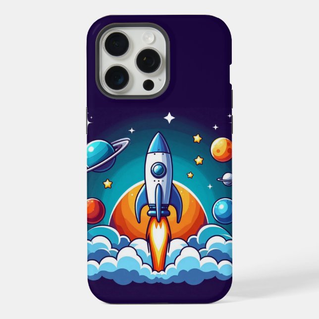 Retro, outer space rocket iPhone case (Back)