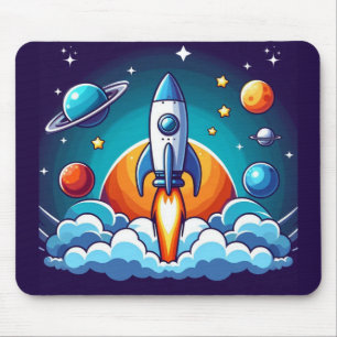 Retro, outer space rocket mouse pad