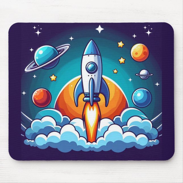 Retro, outer space rocket mouse pad (Front)