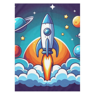 Retro, outer space rocket tablecloth