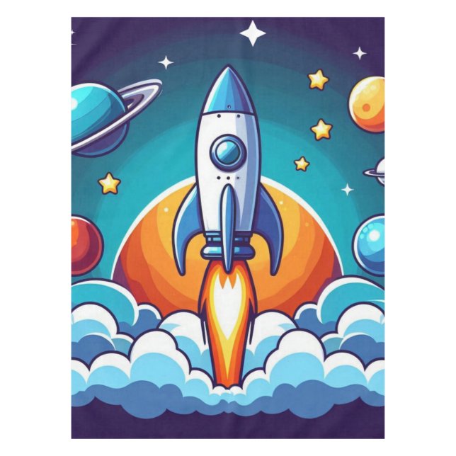 Retro, outer space rocket tablecloth (Front)
