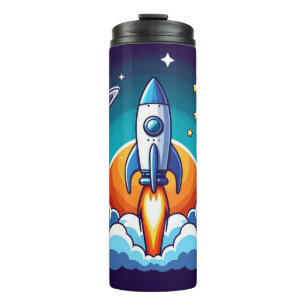 Retro, outer space rocket thermal tumbler