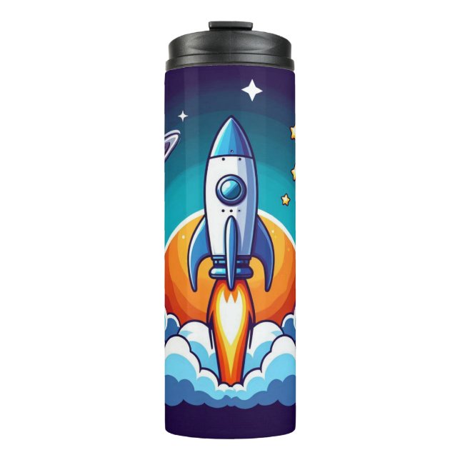 Retro, outer space rocket thermal tumbler (Front)