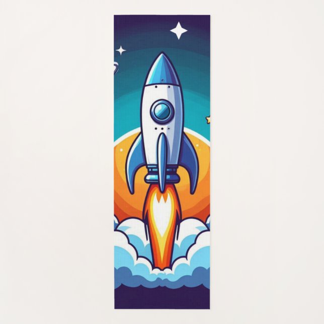 Retro, outer space rocket yoga mat (Front)