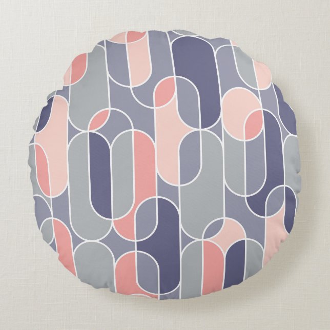 Retro Oval Geometric 70s Pattern Round Cushion (Front)