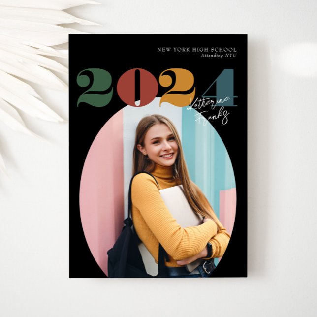 Retro Oval Modern Class of 2024 Photo Graduation Invitation (Creator Uploaded)