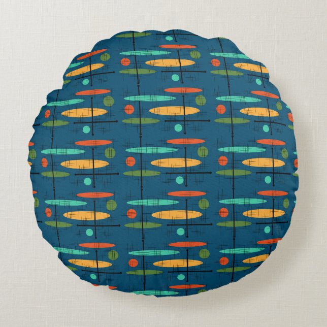 Retro Ovals & Lines Round Cushion (Front)