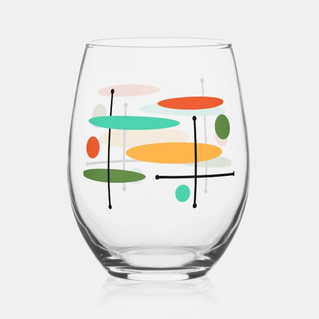 Retro Ovals & Lines Stemless Wine Glass (Front)