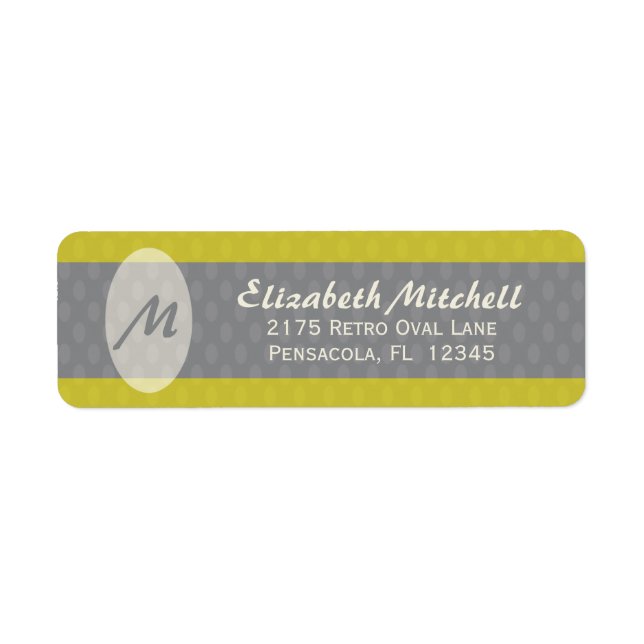Retro Ovals Monogram Return Address Label - Olive (Front)