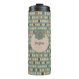 Retro Ovals & Teal Flower Personalised Thermal Tumbler