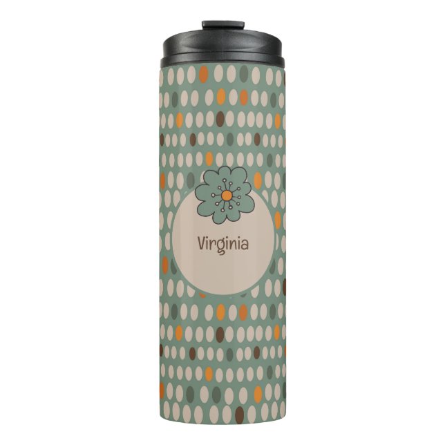 Retro Ovals & Teal Flower Personalised Thermal Tumbler (Front)