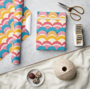 Retro Overlapping Arches in Warm and Cool Tones Wrapping Paper