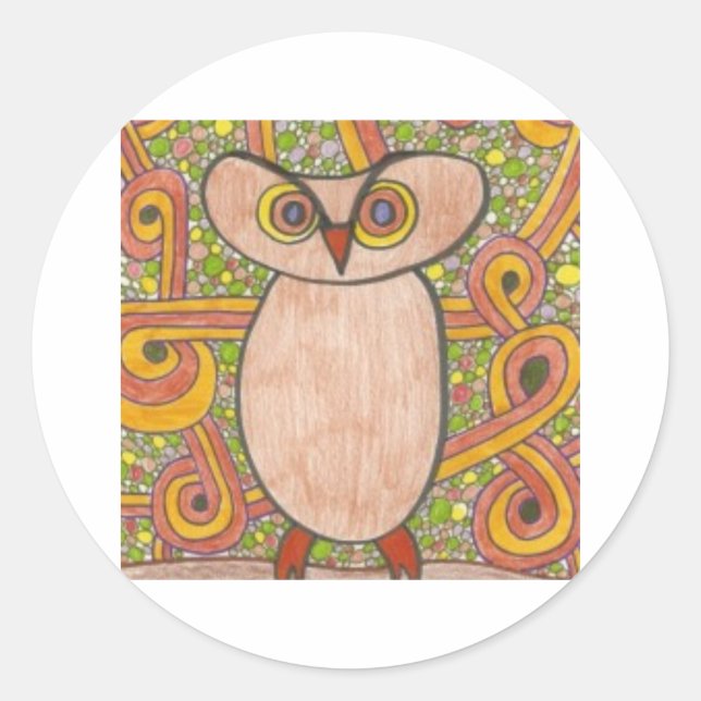 Retro Owl Classic Round Sticker (Front)