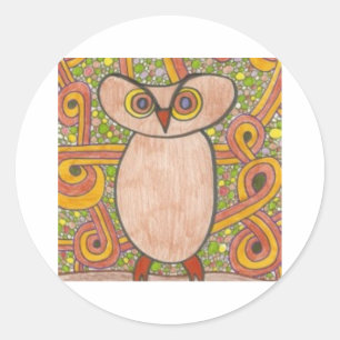Retro Owl Classic Round Sticker