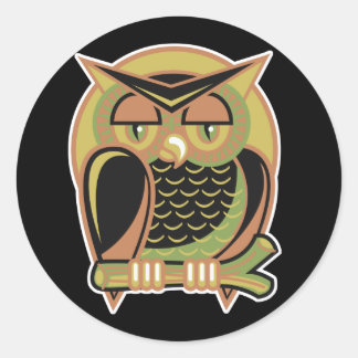 retro owl design classic round sticker