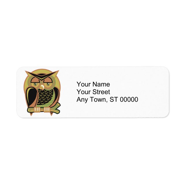 retro owl design return address label (Front)