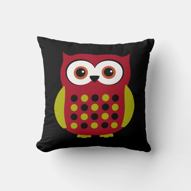 Retro Owl in Red Cushion (Front)