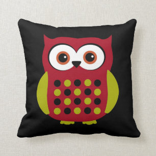 Retro Owl in Red Cushion