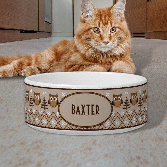 Retro Owl Knitted Design Tan Orange Brown Bowl (Creator Uploaded)