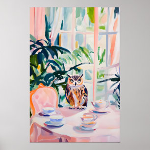 Retro Owl Poster, Owl Oil Painting, Vintage Owl Poster