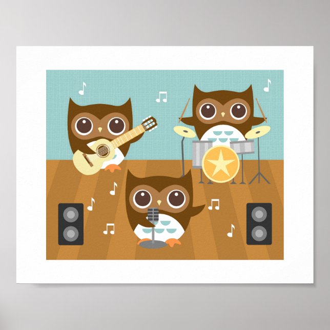 Retro Owl Singing Band Poster Print (Front)