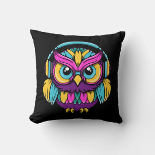 Retro Owl Wearing Headphones Cushion
