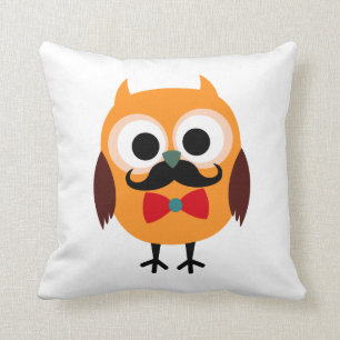 Retro Owl with Handlebar Moustache Moustache Cushion