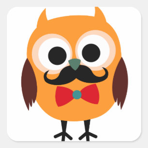 Retro Owl with Handlebar Moustache Moustache Square Sticker