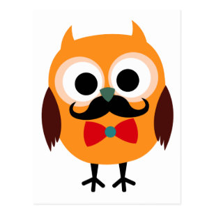 Retro Owl with Handlebar Mustache Moustache Postcard
