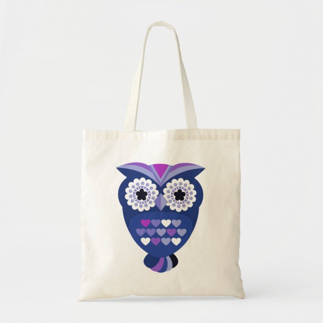 Retro Owl with Hearts Tote Bag (Front)